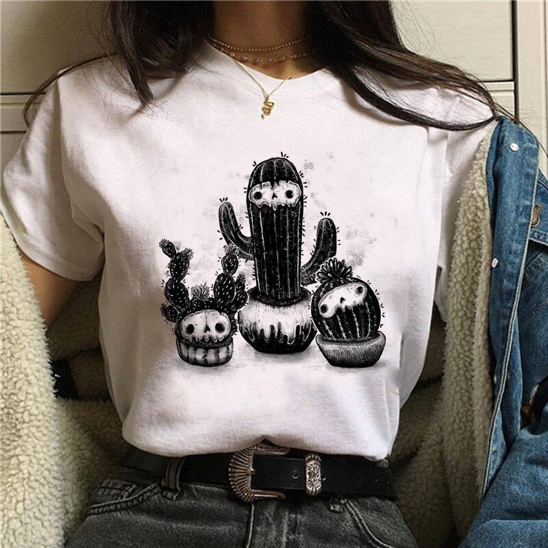 DressBetty - Cute Cartoon Cat Mushroom Print Women T Shirt