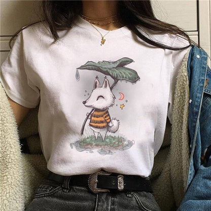 DressBetty - Cute Cartoon Cat Mushroom Print Women T Shirt