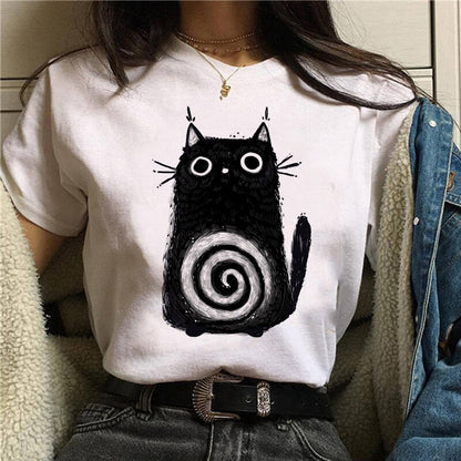 DressBetty - Cute Cartoon Cat Mushroom Print Women T Shirt