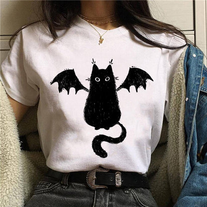 DressBetty - Cute Cartoon Cat Mushroom Print Women T Shirt