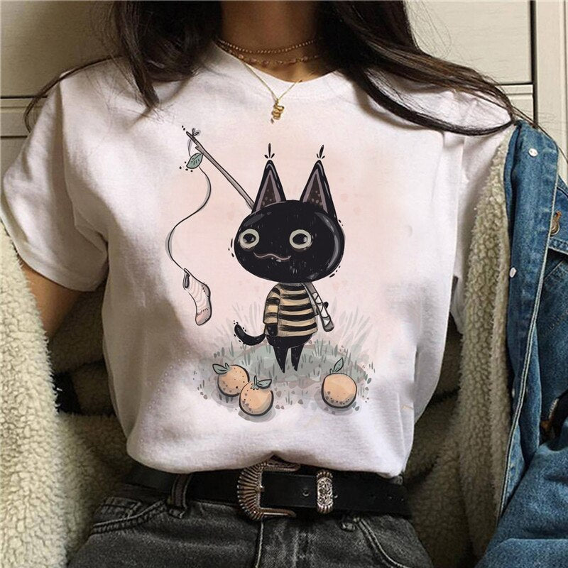DressBetty - Cute Cartoon Cat Mushroom Print Women T Shirt