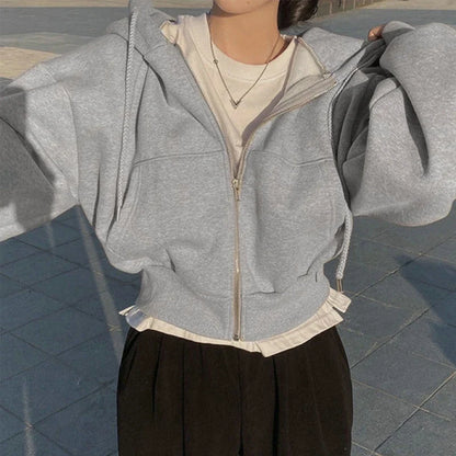 Retro Solid Oversize Zip Hoodie