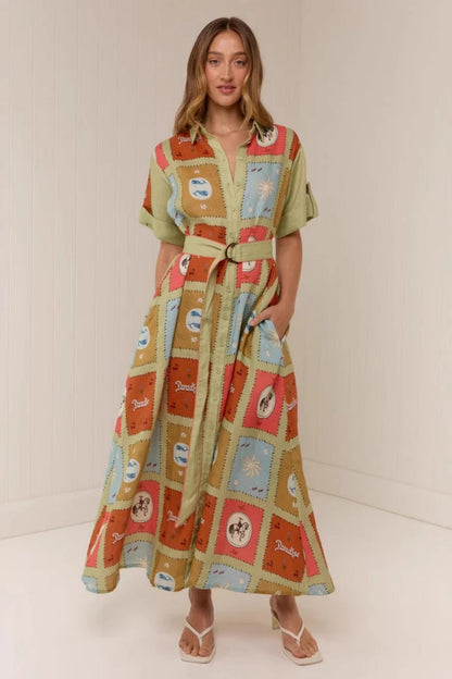 Shirt Collar Linen Long Dress