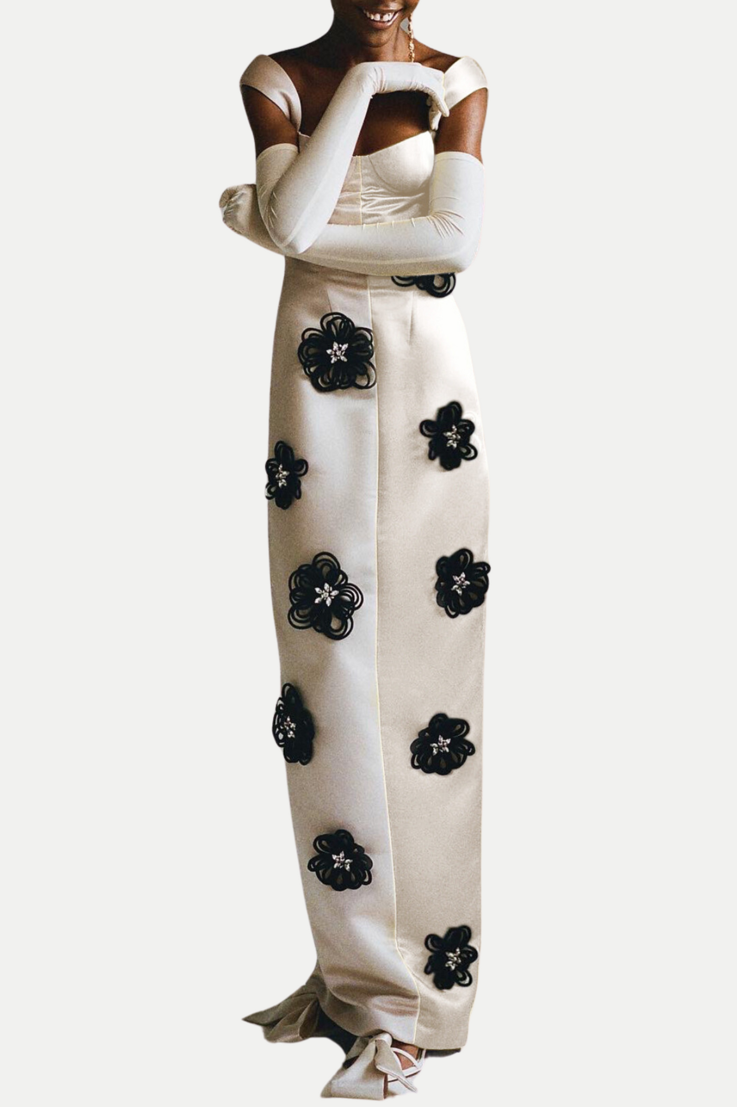 Darrah Floral Appliqué Maxi Bandage Dress - White