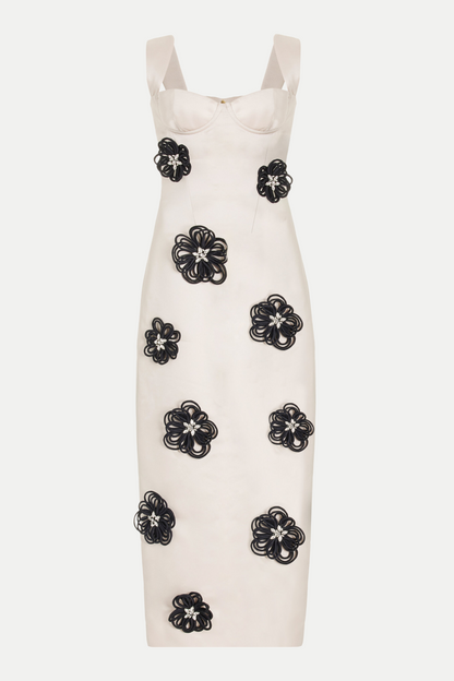 Darrah Floral Appliqué Maxi Bandage Dress - White
