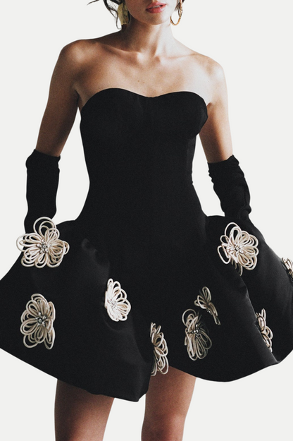 Darrah Floral Strapless Mini Bandage Dress - Black