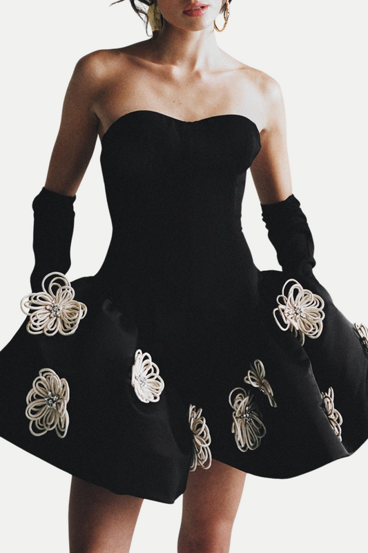 Darrah Floral Strapless Mini Bandage Dress - Black