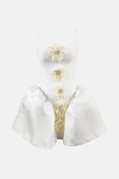 Darrah Floral Appliqué Mini Bandage Dress - White