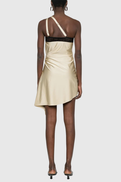 Davey Asymmetrical One Shoulder Lace Mini Dress - Beige