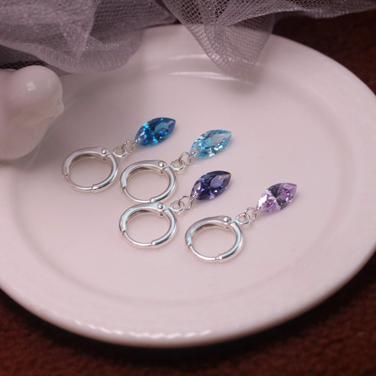 Deep Sea Blue & Frosty Purple Zircon Stud Earrings