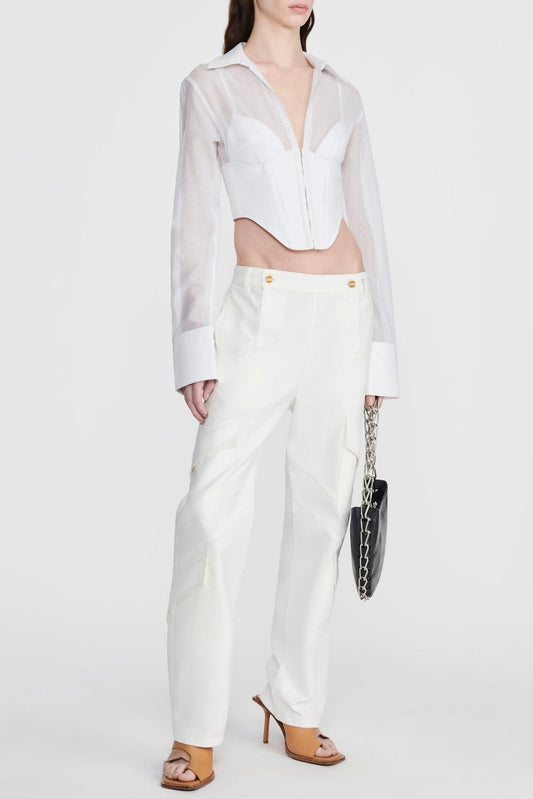Delaney Grid Corset Shirt - White