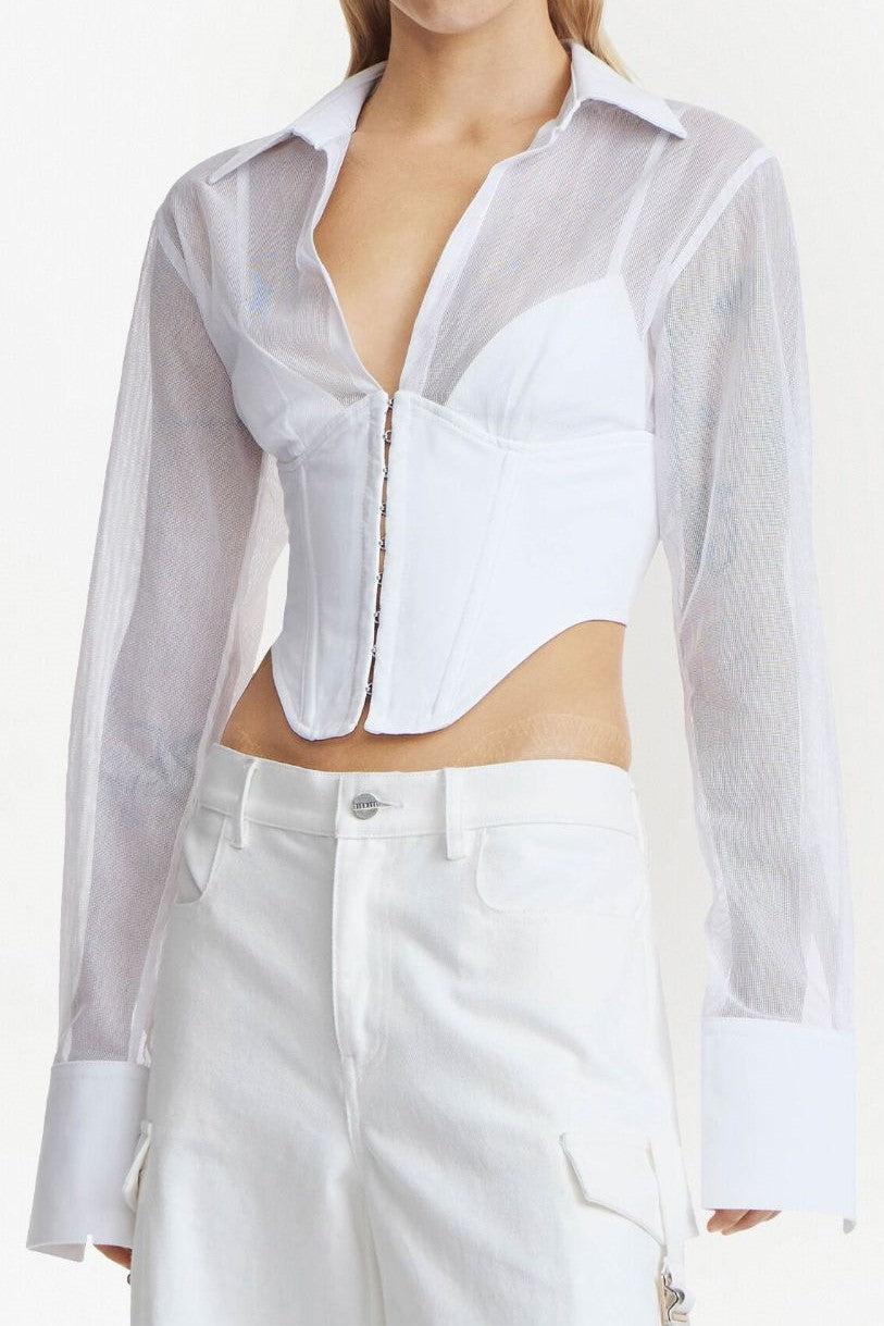 Delaney Grid Corset Shirt - White