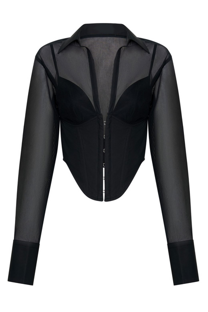 Delaney Grid Corset Shirt - Black