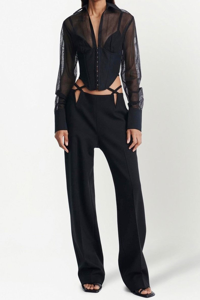 Delaney Grid Corset Shirt - Black
