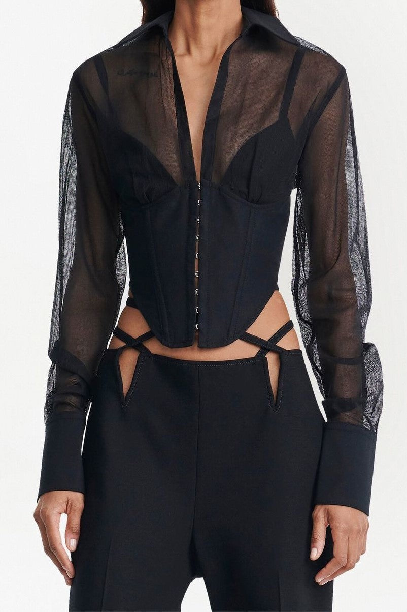 Delaney Grid Corset Shirt - Black