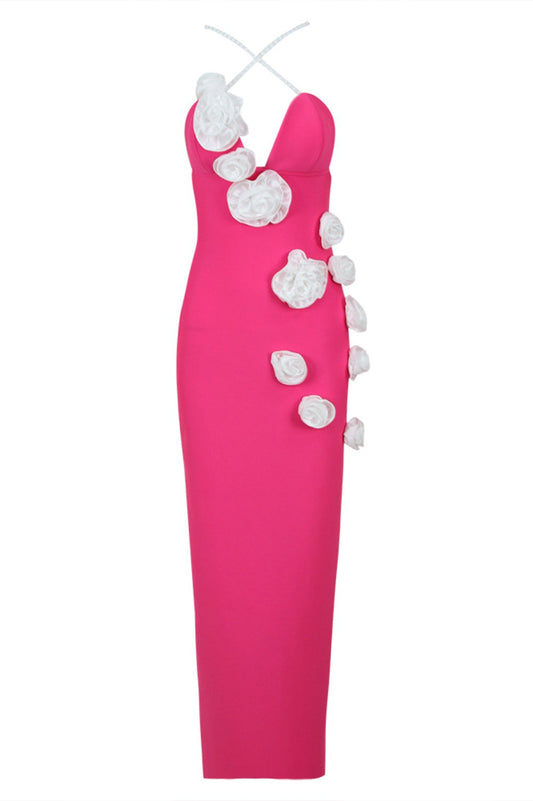 Delphi Floral Pearl Maxi Bandage Dress