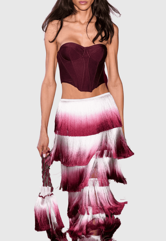 Despo Gradient Fringe Corset Two Piece Bandage Set