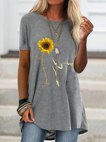 DressBetty - Digital Printed Women Blouse Short Sleeve Loose Shirt Casual Lady Pullover Shirt