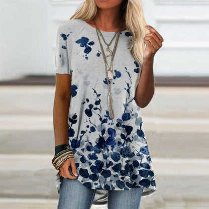 DressBetty - Digital Printed Women Blouse Short Sleeve Loose Shirt Casual Lady Pullover Shirt