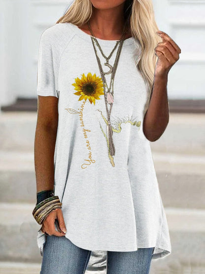 DressBetty - Digital Printed Women Blouse Short Sleeve Loose Shirt Casual Lady Pullover Shirt