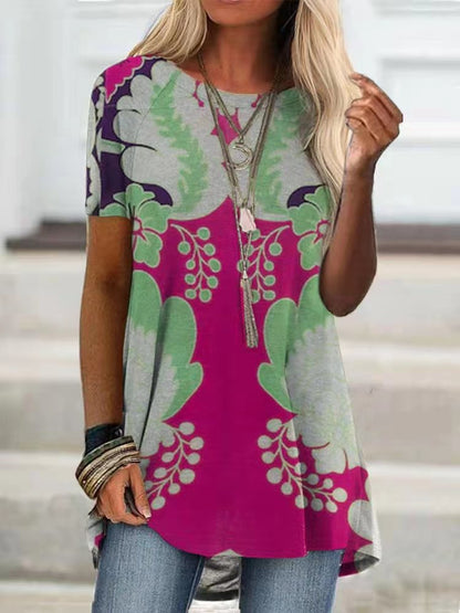 DressBetty - Digital Printed Women Blouse Short Sleeve Loose Shirt Casual Lady Pullover Shirt