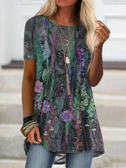 DressBetty - Digital Printed Women Blouse Short Sleeve Loose Shirt Casual Lady Pullover Shirt