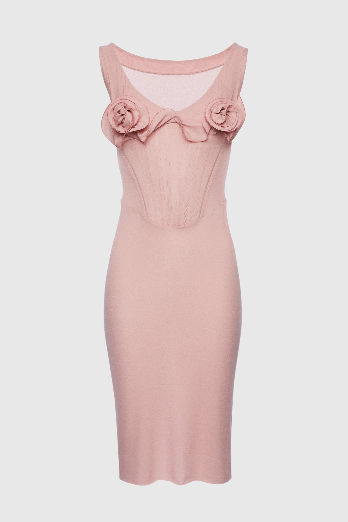 Dinella Floral Appliqué Corset Midi Dress - Pink
