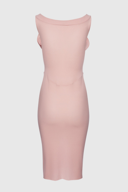 Dinella Floral Appliqué Corset Midi Dress - Pink