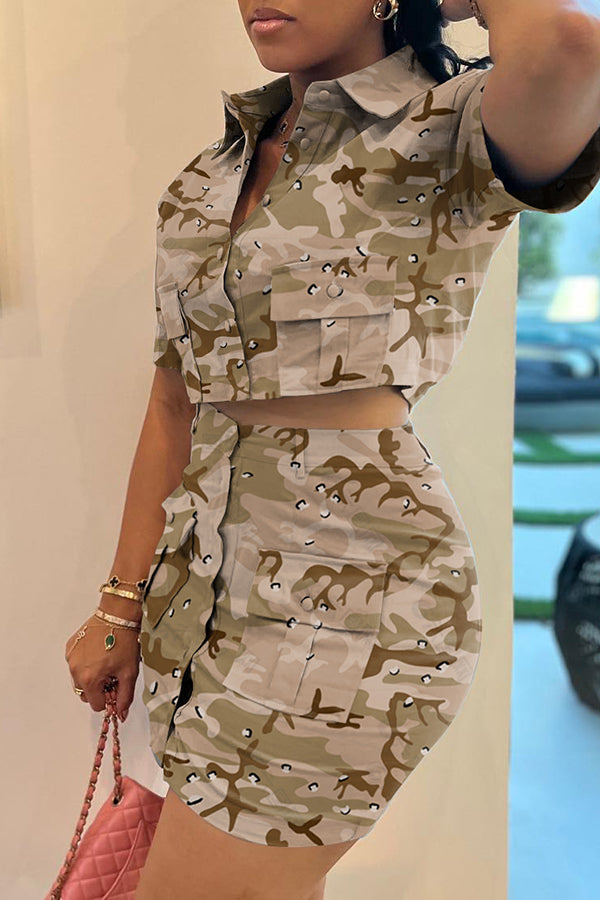 Double Pocket Cargo 2pcs Mini Skirt Set