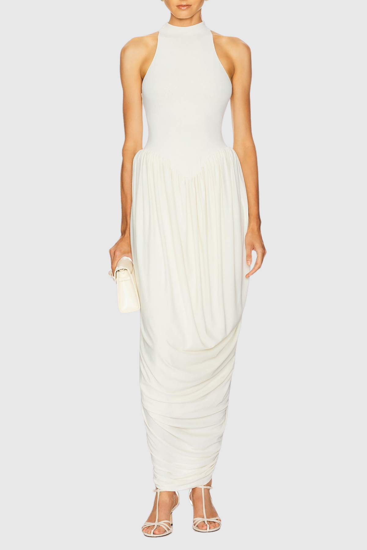 Doyle Sleeveless Ruched Midi Dress - White