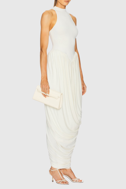 Doyle Sleeveless Ruched Midi Dress - White
