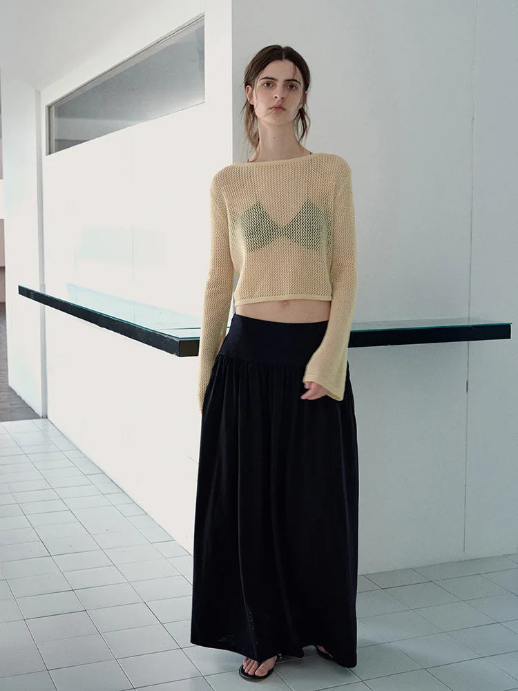 DressBetty - Solid Color Draping Knitted Pleated Skirt
