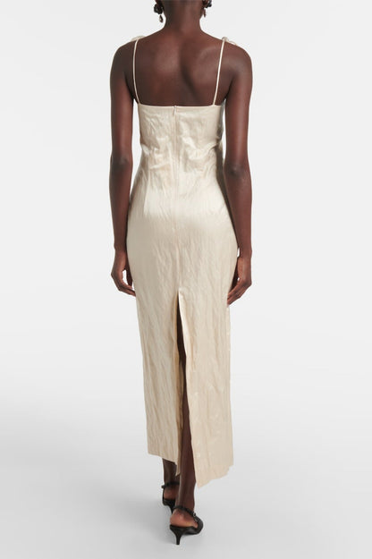 Durana Floral Appliqué Bustier Midi Dress - Beige