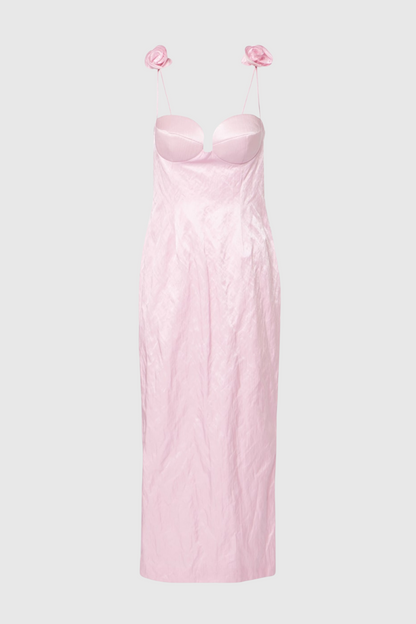 Durana Floral Appliqué Bustier Midi Dress - Pink