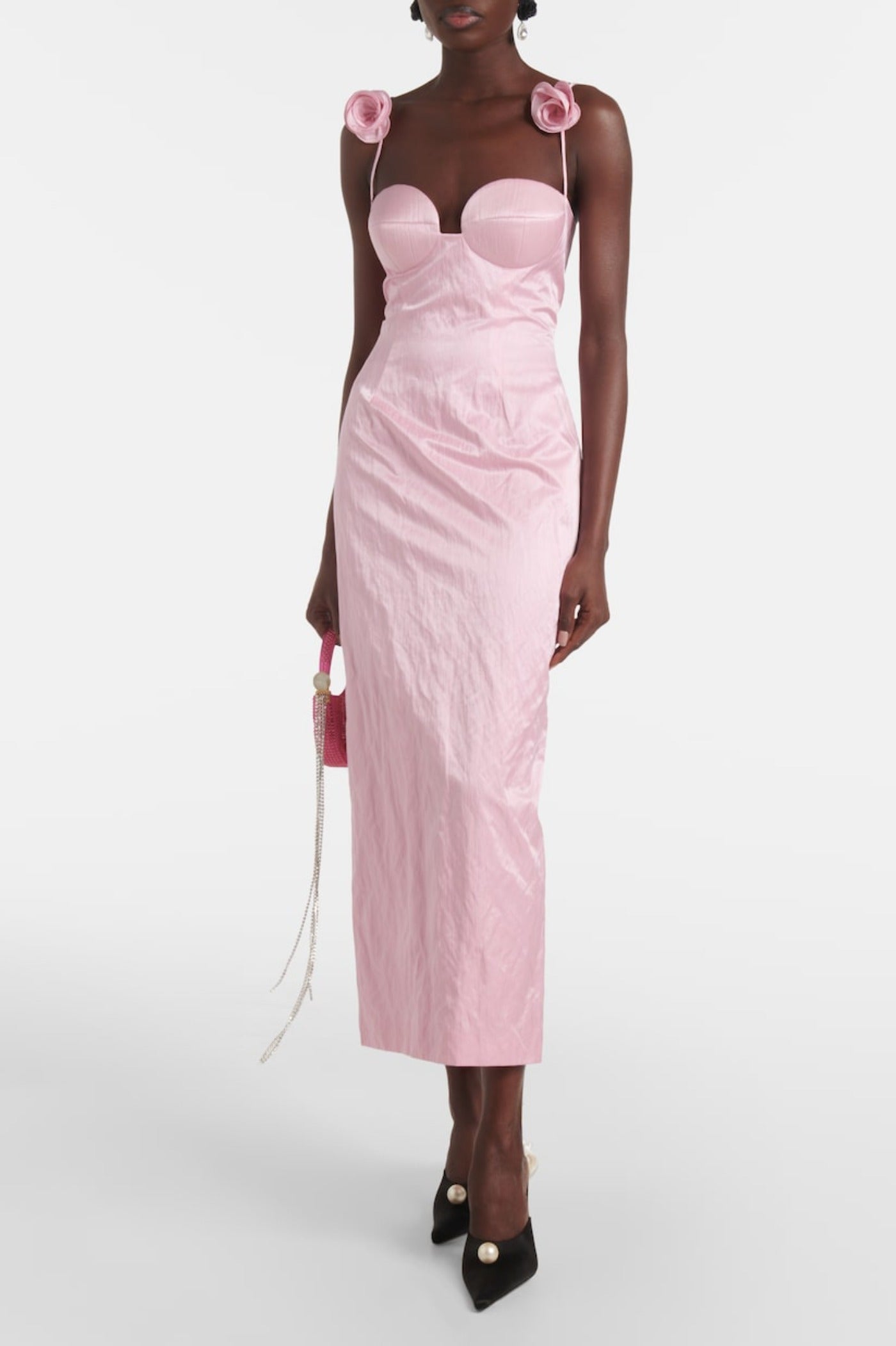 Durana Floral Appliqué Bustier Midi Dress - Pink