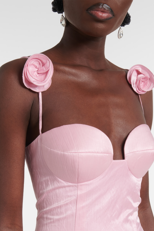 Durana Floral Appliqué Bustier Midi Dress - Pink