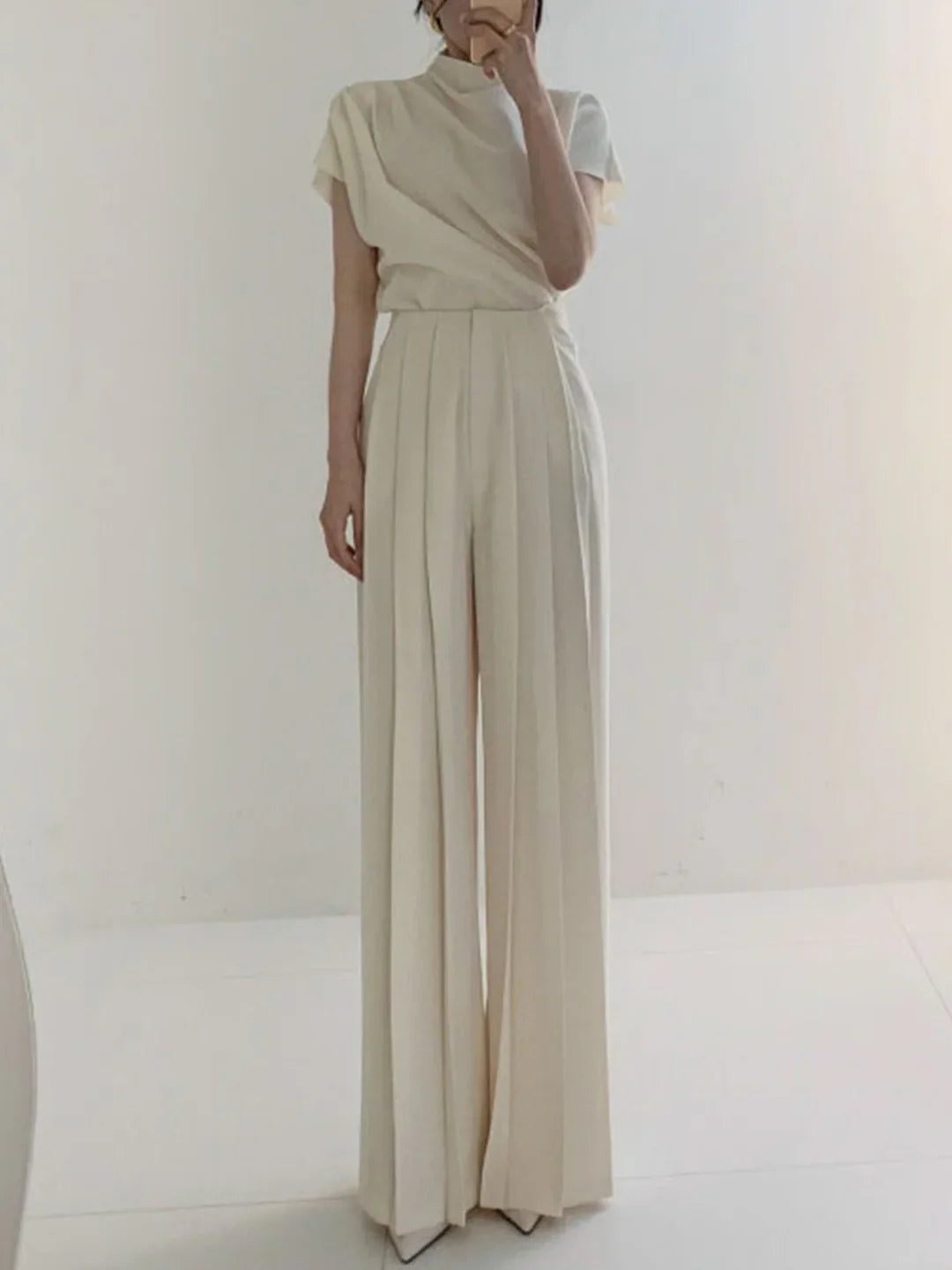 Pleated High Waist Wide Leg Pants Loose Straight Pants