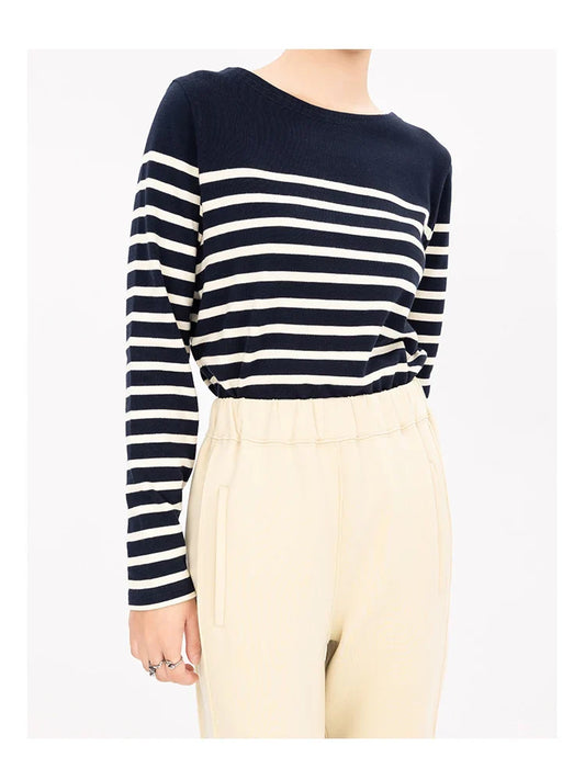 DressBetty - 2024 Long Sleeve Striped Combed Cotton T-Shirt for Women