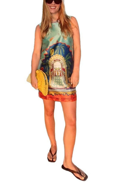 Botanical Print Satin Dress