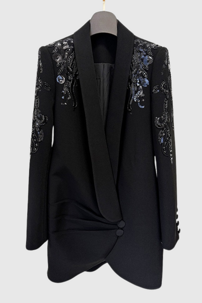 Charnita Sequin Embellished Blazer Dress - Black