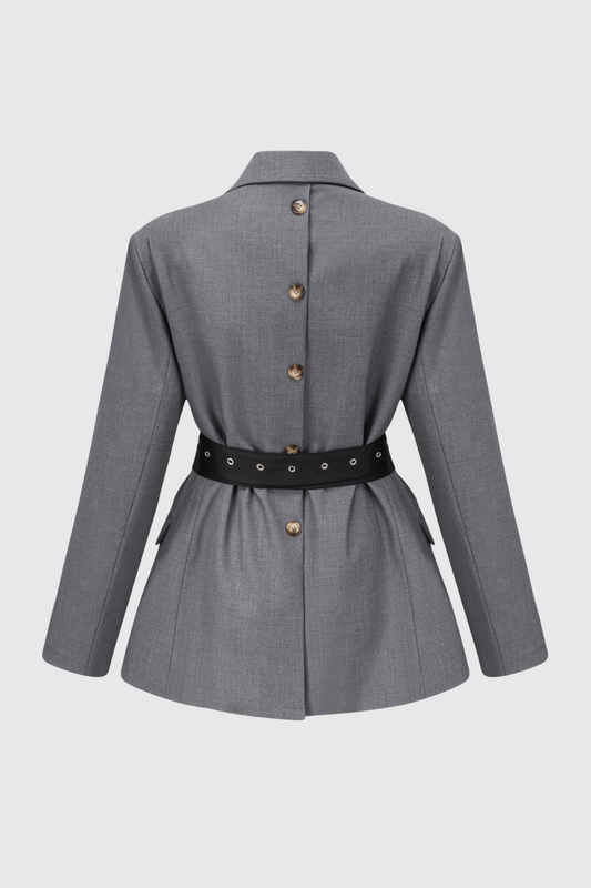 Eairein Belte Waist Blazer - Grey