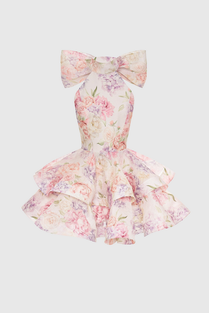 Earna Floral Print Halter Mini Dress