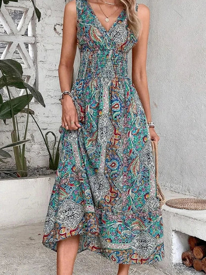 DressBetty - 2024 Elegant Bohemia Printed Sleeveless High Waist Summer Long Boho Dress