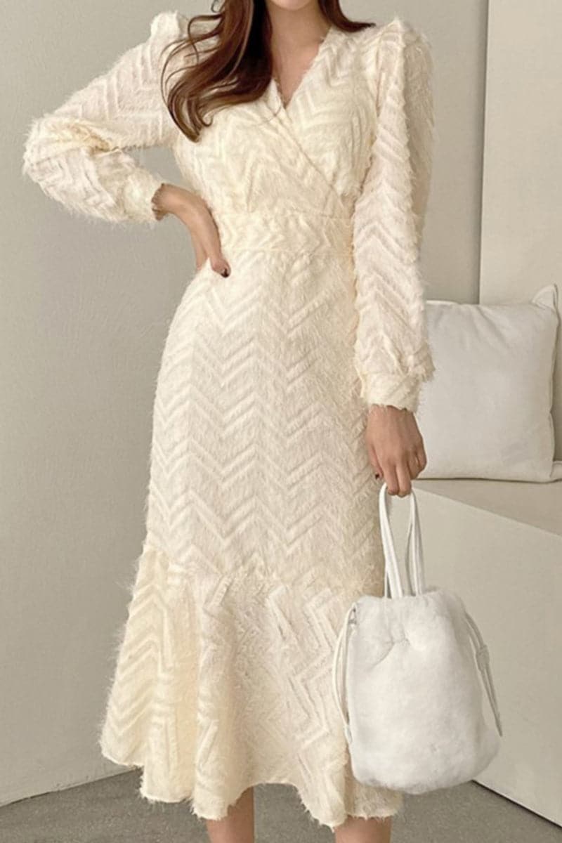 DressBetty - Elegant Chic V Neck Long Sleeve Mermaid Dress