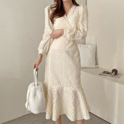 DressBetty - Elegant Chic V Neck Long Sleeve Mermaid Dress