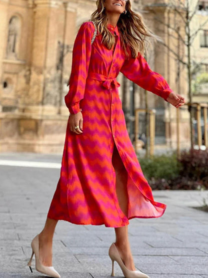 DressBetty - 2024 Elegant Lady Tie Dye Ruffled Lace Up Waist V-neck Maxi Dress