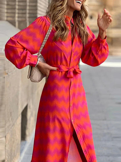 DressBetty - 2024 Elegant Lady Tie Dye Ruffled Lace Up Waist V-neck Maxi Dress