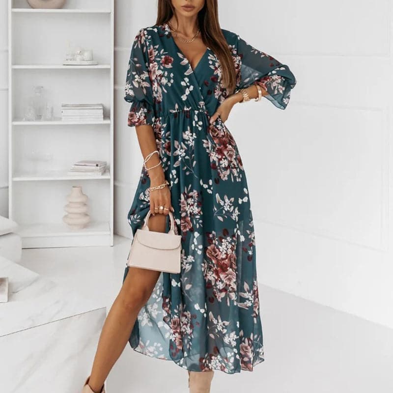DressBetty - Elegant Women Loose V Neck Floral Dress