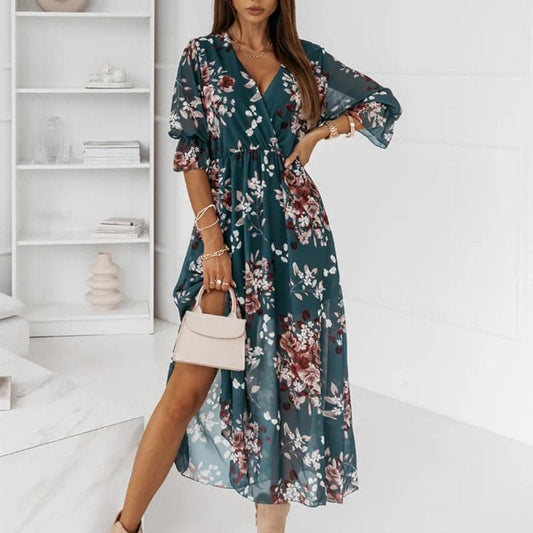 DressBetty - Elegant Women Loose V Neck Floral Dress