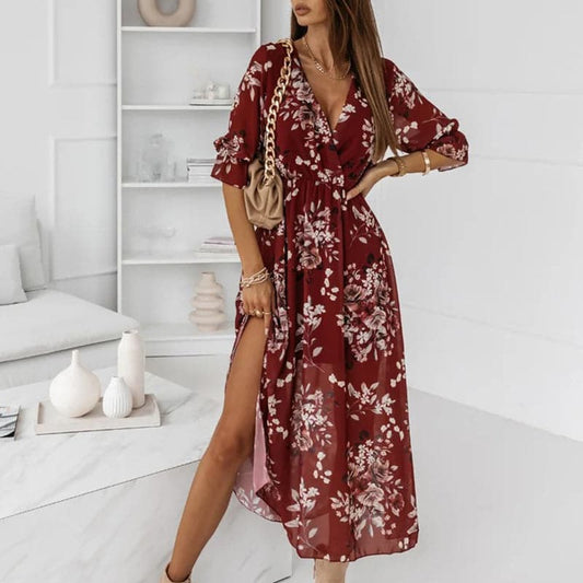 DressBetty - Elegant Women Loose V Neck Floral Dress